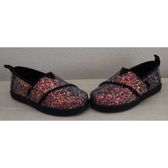 TOMS 10020138 Toddler Girls Sz 8M Black Chunky Glitter Alpargata Loafer Shoes - Picture 2 of 10